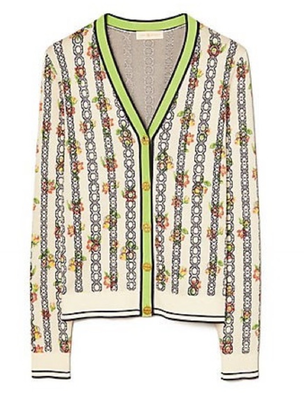 Tory Burch Jacquard Printed Floral Vneck Cardigan Sweater